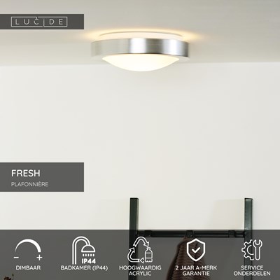 Lucide FRESH - Plafonnière Badkamer - Ø 27 cm - 1xE27 - IP44 - Mat chroom